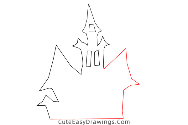 how to draw a haunted house - www.cuteeasydrawings.com