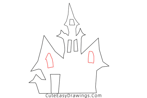 how to draw a haunted house - www.cuteeasydrawings.com