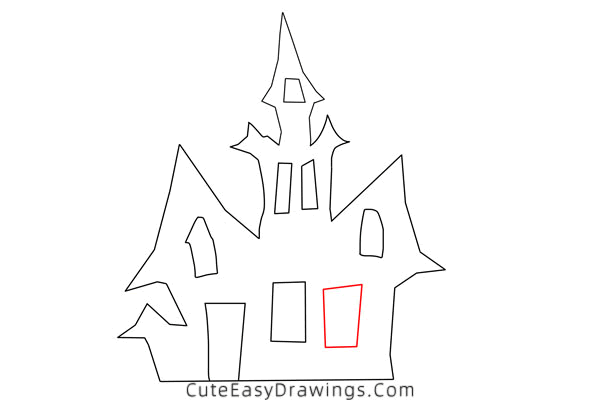 how to draw a haunted house - www.cuteeasydrawings.com