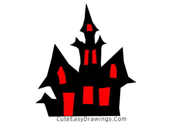 how to draw a haunted house - www.cuteeasydrawings.com