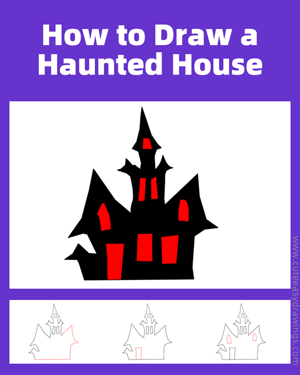 how to draw a haunted house - www.cuteeasydrawings.com