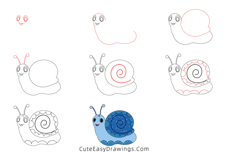 how to draw a snail - www.cuteeasydrawings.com