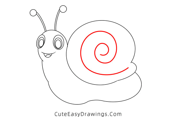 how to draw a snail - www.cuteeasydrawings.com