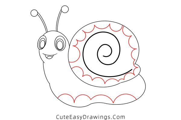 how to draw a snail - www.cuteeasydrawings.com