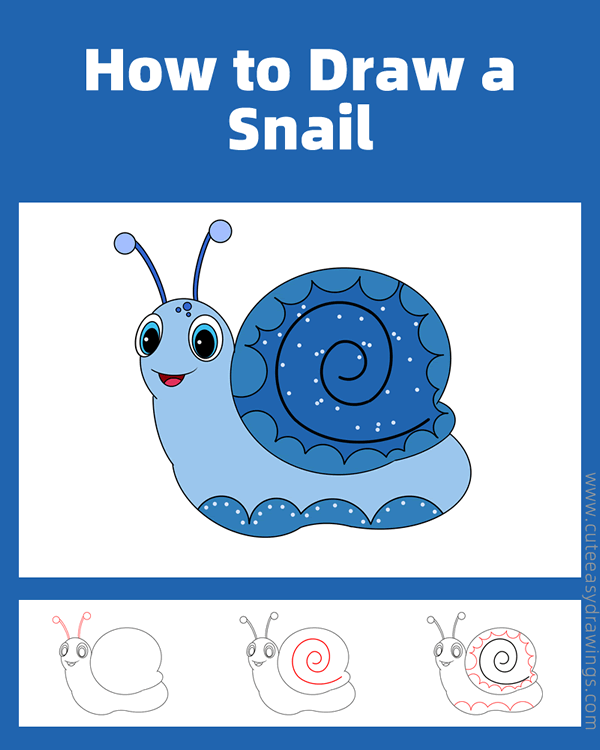 how to draw a snail - www.cuteeasydrawings.com