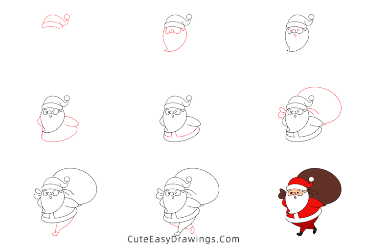 how to draw santa claus with a sack - www.cuteeasydrawings.com