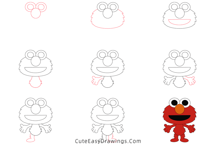 how to draw elmo - www.cuteeasydrawings.com