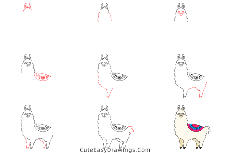 how to draw an alpaca - www.cuteeasydrawings.com