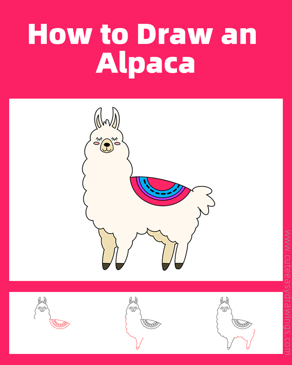 how to draw an alpaca - www.cuteeasydrawings.com