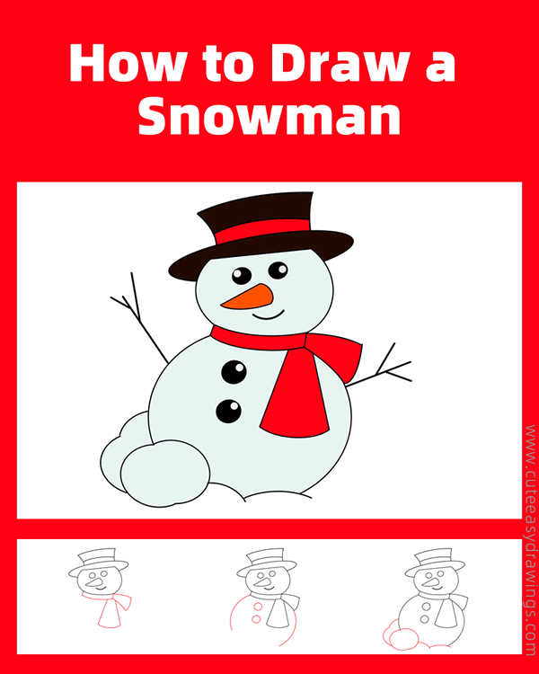 how to draw a snowman - www.cuteeasydrawings.com