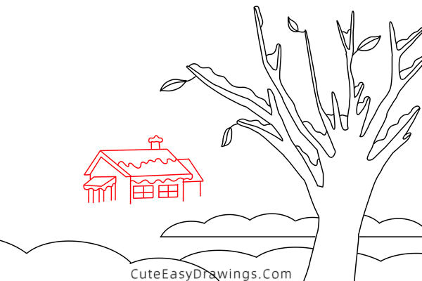 how to draw a winter scene - www.cuteeasydrawings.com