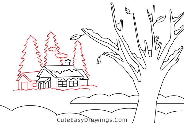 how to draw a winter scene - www.cuteeasydrawings.com