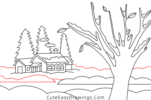 how to draw a winter scene - www.cuteeasydrawings.com