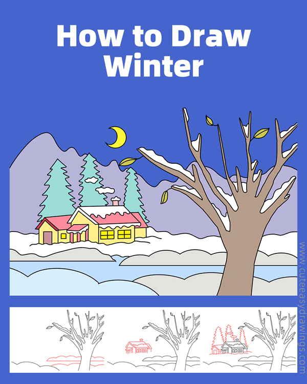 How to Draw a Winter Scene Step by Step Cute Easy Drawings