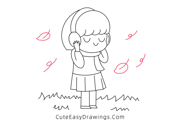 how to draw a girl in autumn - www.cuteeasydrawings.com