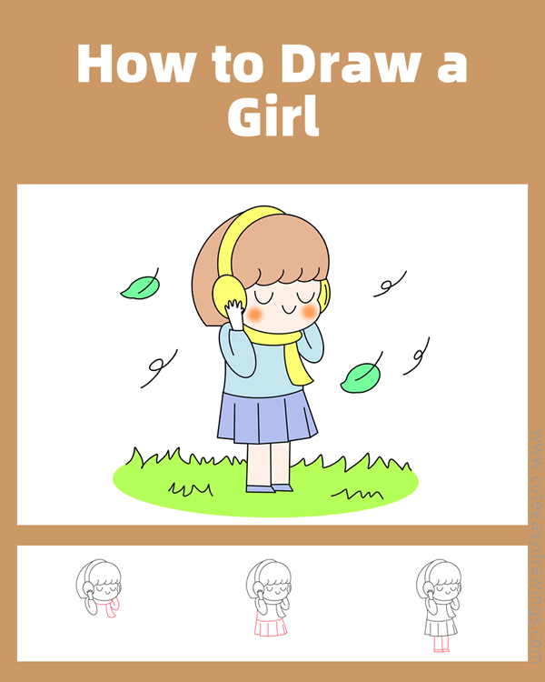 how to draw a girl in autumn - www.cuteeasydrawings.com