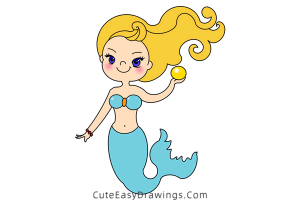 how to draw a mermaid - www.cuteeasydrawings.com