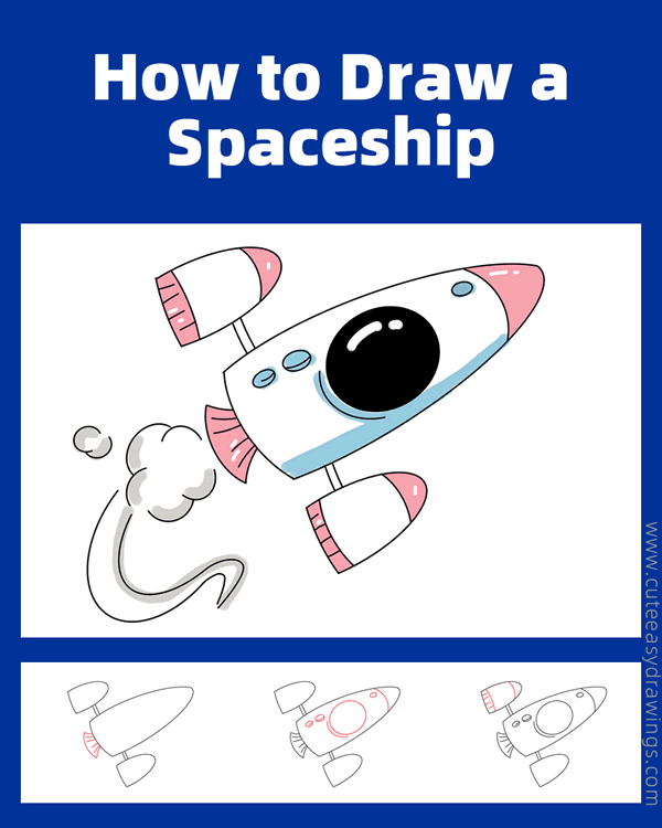 how to draw a spaceship - www.cuteeasydrawings.com