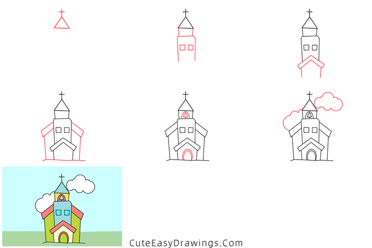 how to draw a church easy - www.cuteeasydrawings.com