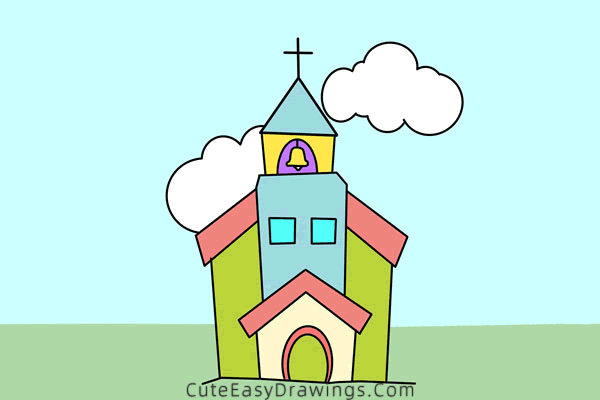 how to draw a church easy - www.cuteeasydrawings.com