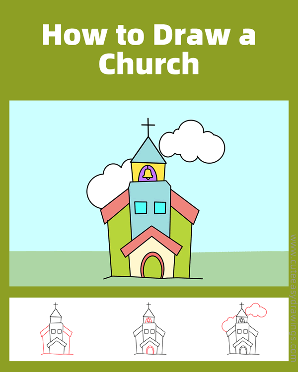 how to draw a church easy - www.cuteeasydrawings.com