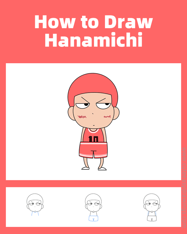 how to draw sakuragi hanamichi - www.cuteeasydrawings.com