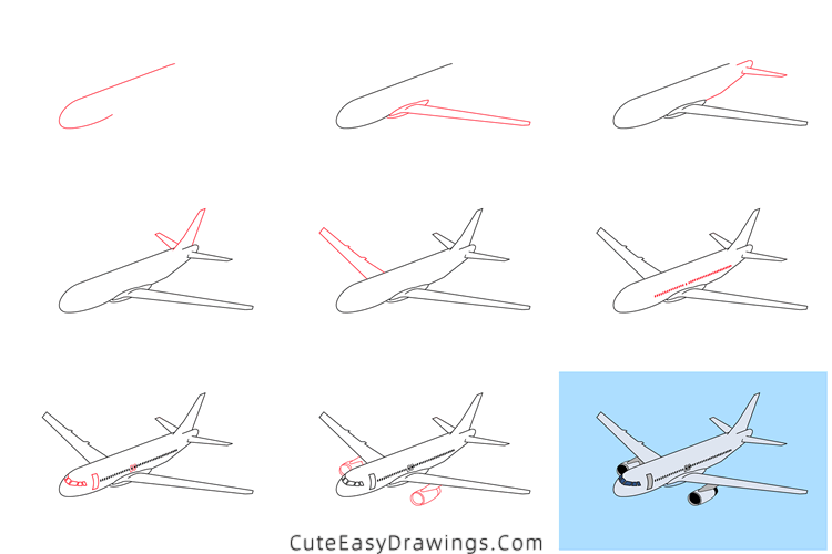 how to draw an airplane - www.cuteeasydrawings.com