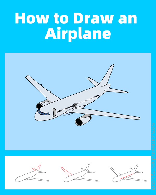 how to draw an airplane - www.cuteeasydrawings.com