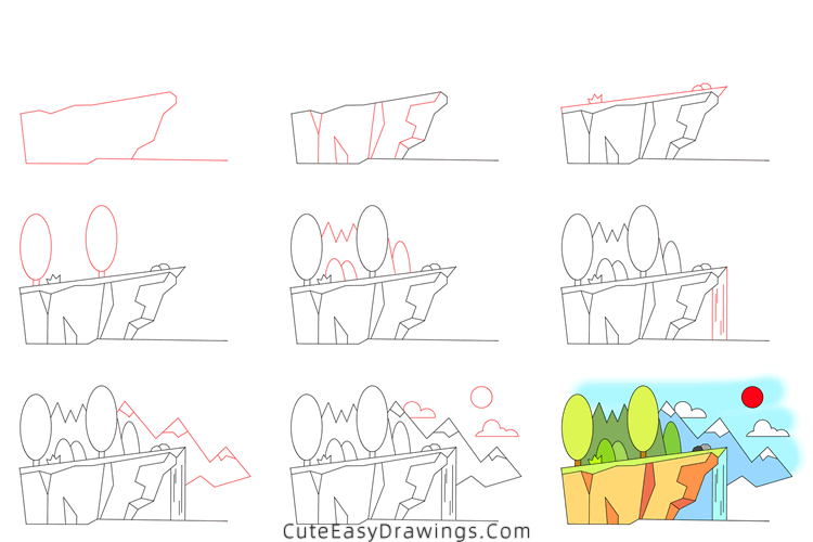 how to draw a cliff - www.cuteeasydrawings.com