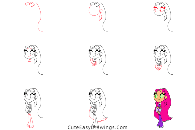 how to draw starfire - www.cuteeasydrawings.com