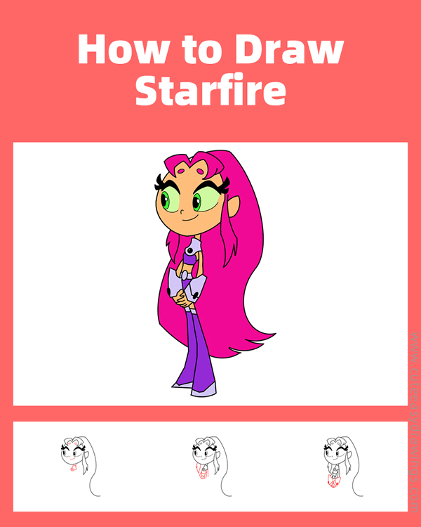 how to draw starfire - www.cuteeasydrawings.com