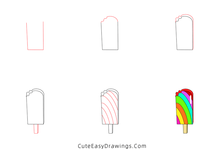 how to draw a rainbow popsicle - www.cuteeasydrawings.com