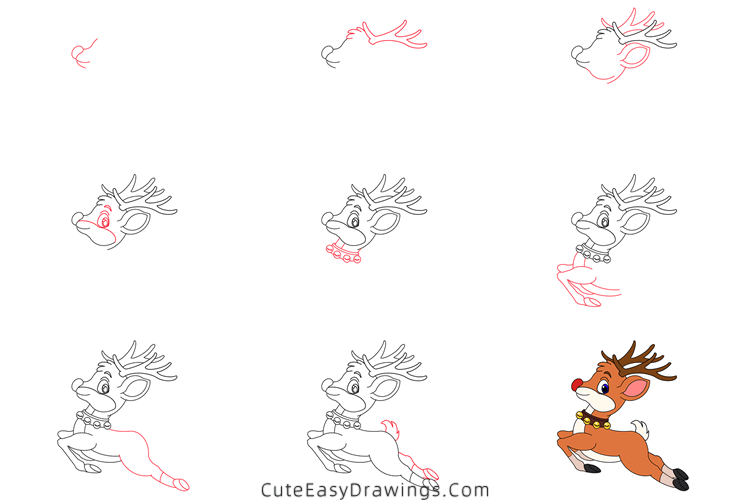 How to Draw Rudolph Step by Step - Cute Easy Drawings