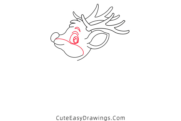 how to draw rudolph - www.cuteeasydrawings.com