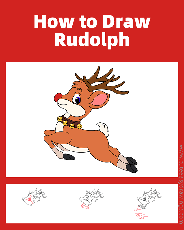 how to draw rudolph - www.cuteeasydrawings.com