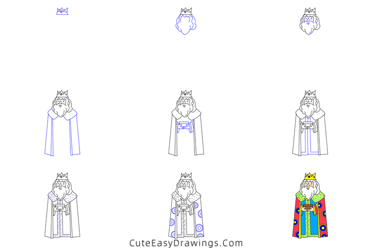 how to draw an old king - www.cuteeasydrawings.com