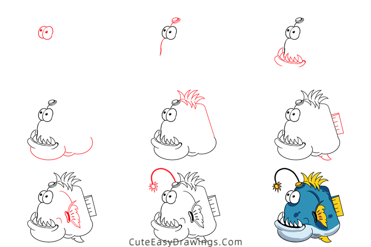 how to draw an anglerfish - www.cuteeasydrawings.com