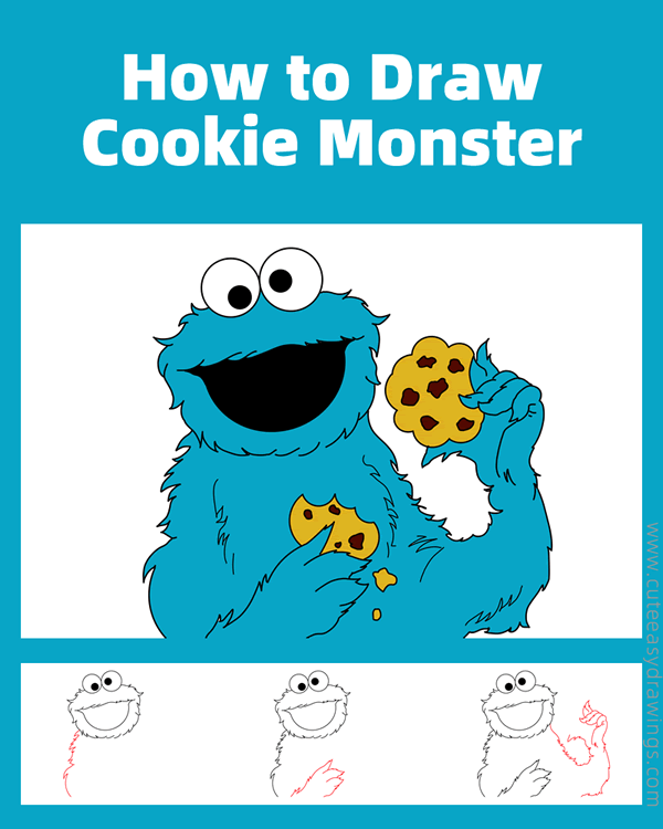 how to draw cookie monster - www.cuteeasydrawings.com