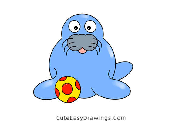 how to draw a sea lion with a ball - www.cuteeasydrawings.com