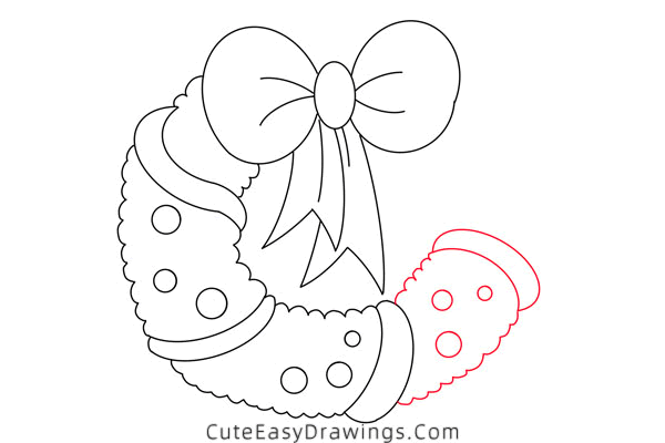 how to draw a christmas wreath - www.cuteeasydrawings.com