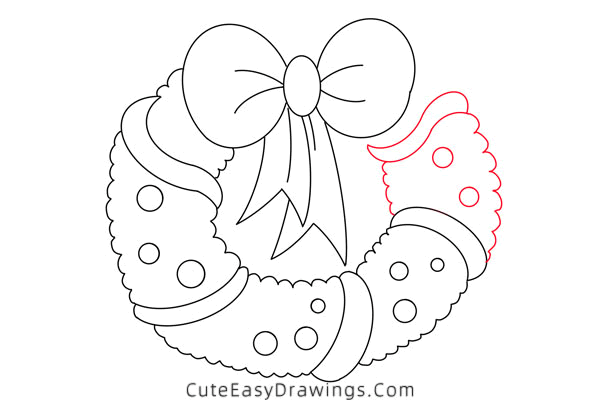 how to draw a christmas wreath - www.cuteeasydrawings.com