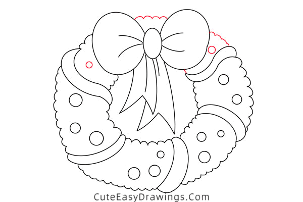 how to draw a christmas wreath - www.cuteeasydrawings.com