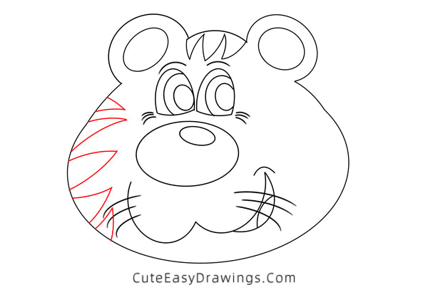 how to draw a tiger face - www.cuteeasydrawings.com