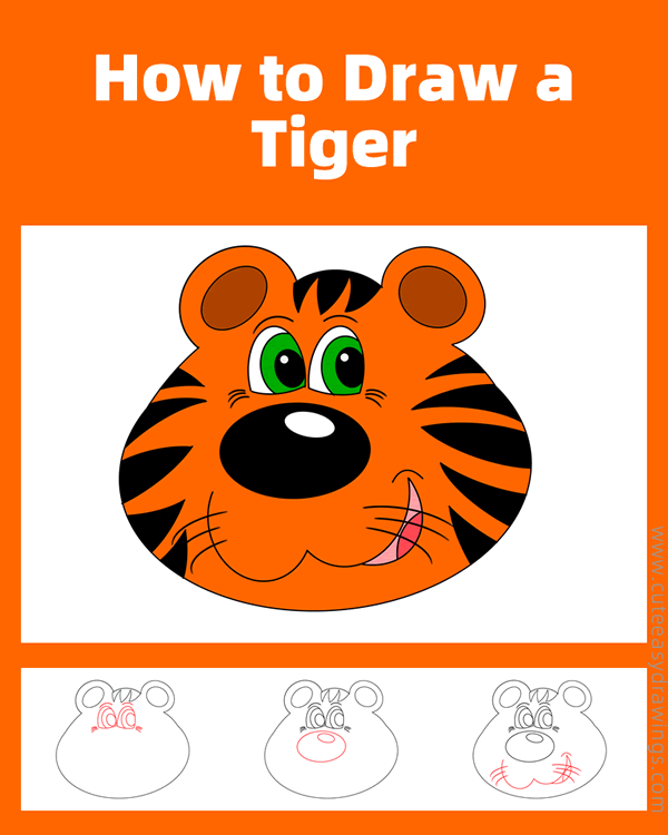 How to Draw a Tiger Face Step by Step - Cute Easy Drawings