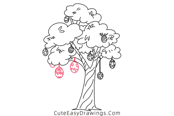 how to draw an easter egg tree - www.cuteeasydrawings.com