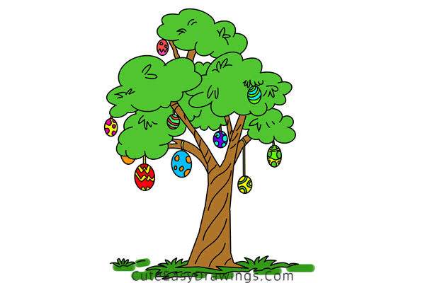 how to draw an easter egg tree - www.cuteeasydrawings.com