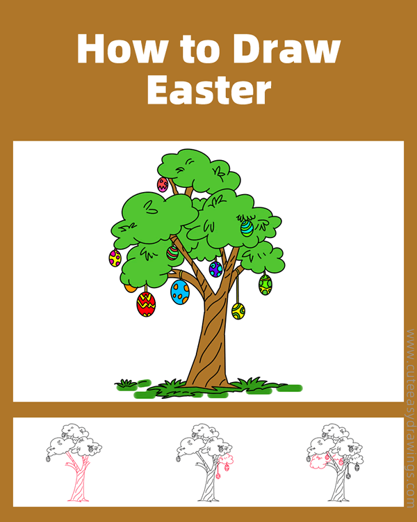 how to draw an easter egg tree - www.cuteeasydrawings.com