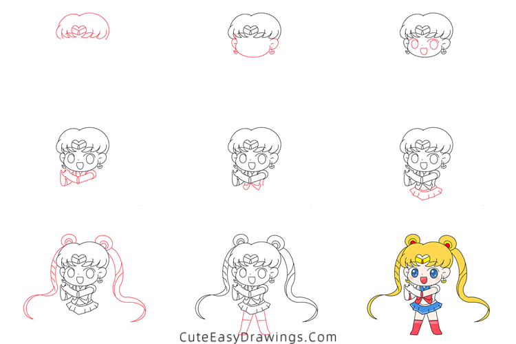 how to draw sailor moon - www.cuteeasydrawings.com