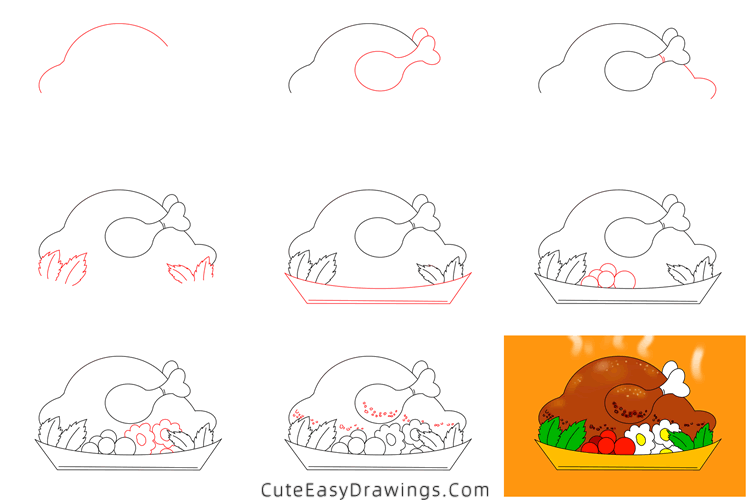 how to draw a roast turkey - www.cuteeasydrawings.com