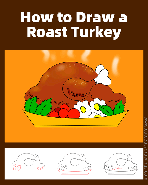 How to Draw a Roast Turkey Step by Step Cute Easy Drawings